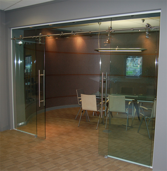 This shows a bi-parting sliding glass partition.